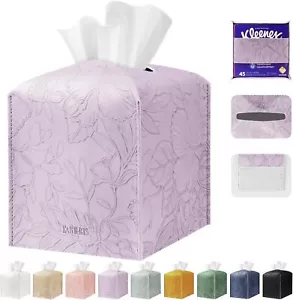 Tissue Box Holder Cover Square Cube PU Leather Lightpurple - Picture 1 of 6