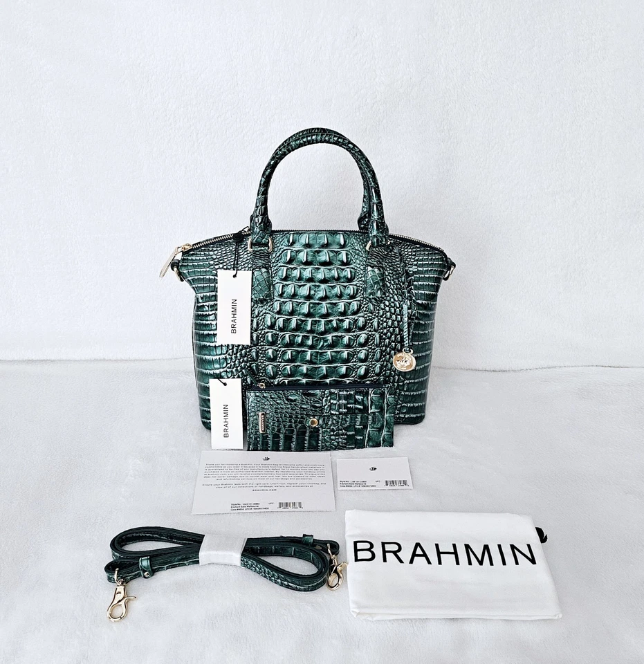 Brahmin Duxbury Satchel Enchant Solid Leather Bag Slim Wallet Croc Charm