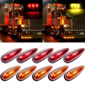 5Amber, 5Red 3Led Truck Trailer Teardrop Shape Side Marker Clearance Light 12V - Picture 1 of 12