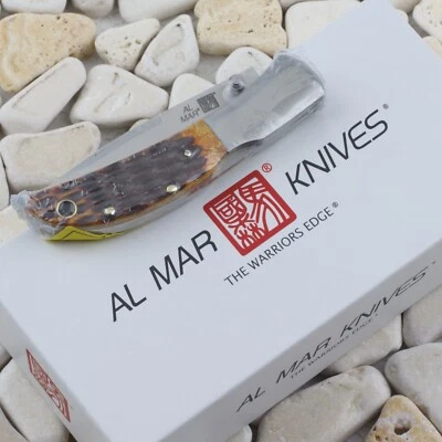 Al Mar Hawk Lockback Folding Pocket KNife Honey Jigged Bone Handle - Image 1 of 4