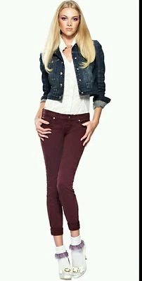 NWT GUESS Moto Zip Skinny RED WINE Pants Jeans SIZE 29 - Image 1 of 4