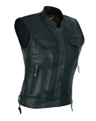 Women's Top Grain Cowhide Club Style Motorcycle Soft thick Leather Vest - Image 1 of 4