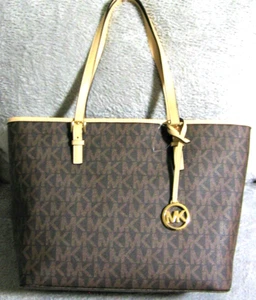 NEU MIT ETIKETT $ 278 MICHAEL KORS große Signature braune Canvas-Ledertasche Einkaufstasche - Bild 1 von 7