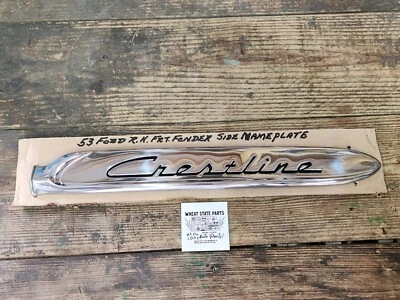 Ford Crestline 1953 paso derecho guardabarros delantero emblema moldura nuevo fabricante original Foto 1 de 4