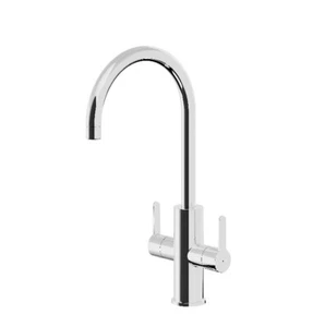 GoodHome Zanthe Chrome-plated Kitchen Twin lever Tap - Picture 1 of 5