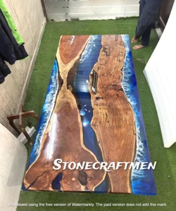 Ocean Epoxy Dining Table Top, Epoxy Wooden Live Edge Table Top, Home Decor - Picture 1 of 8
