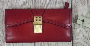 Vintage Adrienne Vittadini SLG Wallet Leather Red Black Gold 7.5" New Flaw - Picture 1 of 10