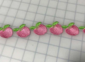 Embroidered Lace Pink Apple Applique Trim 1 1/2" wide Made in France - Picture 1 of 4