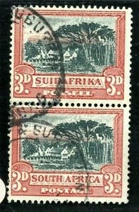 SOUTH AFRICA KGV Stamps SG.45aw 3d INVERTED WMK Pair CDS Used Cat £60 ORANGE499 - Picture 1 of 6