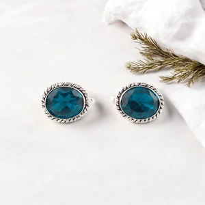 Apatite Gemstone 925 Sterling Silver Jewelry Formal Cufflinks 0.6" For Birthday - Picture 1 of 6