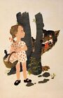 1960s Vintage postcard Little Red Riding Hood and Gray Wolf