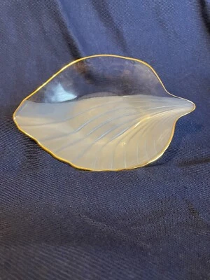 Studio Nova Leaf Dish Gold Edge Clear/Frosty Candy Trinket 8.5" - Image 1 of 4