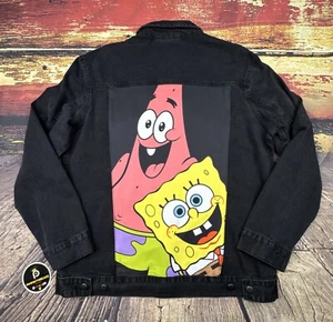 Spongebob Patrick Denim Jeansjacke Herren Large Trucker Nickelodeon schwarz Neu mit Etikett - Bild 1 von 11