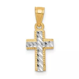 Real 10kt & Rhodium Tiny Diamond-Cut Cross Pendant - Picture 1 of 5
