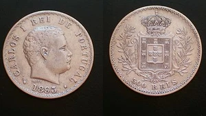 PORTOGALLO / 500 RISO - 1893 / D.CARLOS I / MONETA D'ARGENTO - Foto 1 di 3