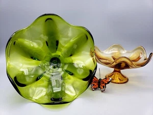 Viking Martinsville EPIC Petal Bowl Set Amber & Evergreen - Picture 1 of 11