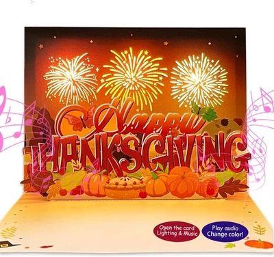 3D Pop Up Card with Light and Music - Thanksgiving, Fall, Birthday, Thank You, - Image 1 of 4