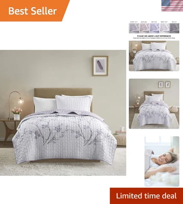Reversible Quilt Set-Vermicelli Stitching Design All Season, Lightweight, Cov... - Image 1 of 4