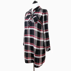 J Jill Size Petite XS Tencel Popover Shirt Dress Black Red Plaid - Picture 1 of 11