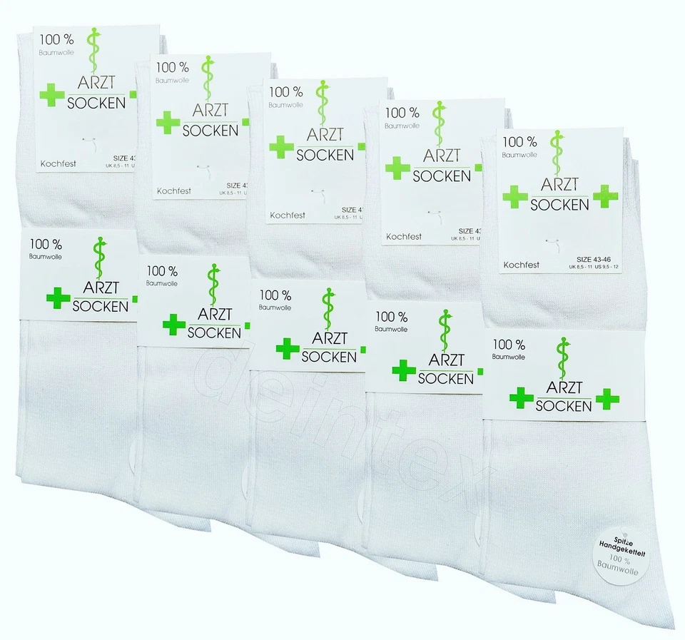 VCA TEXTIL GMBH 10-50 Paar Arztsocken Schwesternsocken Kochfest Feinripp 100% Baumwolle Gr.39-46