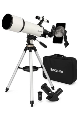 Телескоп астрономический рефрактор Hexeum 80/600 диафрагма 80 мм с штативом и фонариком AZ - Изображение 1 из 3