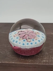 Murano Millefiori fermacarte grande largo 3,25" bei colori blu azzurro/rosa/bianco - Foto 1 di 13