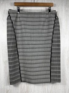 Lafayette 148 Black White Grid Pencil Skirt 12 Lined Classic Chic Workwear - Picture 1 of 8