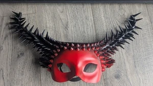 STEAMPUNK Women's MASQUERADE Spiked MASK Mythical RED BLACK Horns COSPLAY EUC! - Picture 1 of 11
