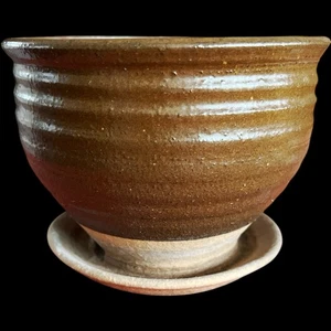 Vintage Mid Century Studio Kunstkeramik Übertopf Untertasse signiert 4,75”x6” - Bild 1 von 9