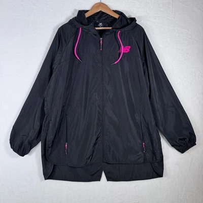 Chaqueta cortavientos New Balance para mujer con capucha negra rosa talla 3X Foto 1 de 4