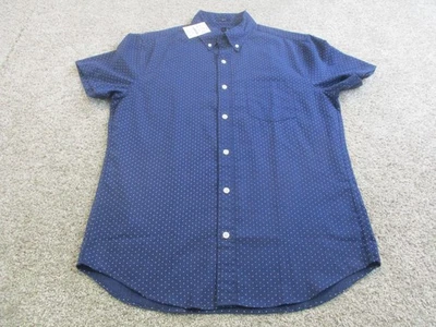 J.Crew Seersucker Shirt Mens Medium Navy Polka Dot Short Sleeve Slim Button-Down - Image 1 of 4