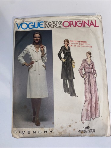 Abito tunica pantalone vintage Vogue 1555 Parigi originale modello Givenchy anni 70 tg 16