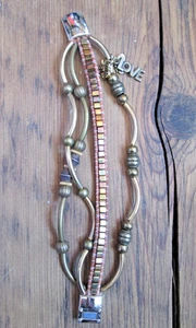 LOVE Butterfly Dangle Bronze Copper Magnetic Close Metal Bracelet Bead Multi Row - Picture 1 of 9