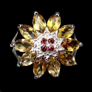 925 Sterling Silver Ring Marquise Citrine 8x4mm Rhodolite Gemstone Jewelry Size - Picture 1 of 13