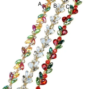90cm Rhinestone Chain Trim Edging Crystal Beaded Colorful Flower Fringe Applique - Picture 1 of 15