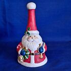 VintageChristmas SANTA CLAUS BELL Figurine Ceramic Gifts Wreat Holly Berry 6 1/8