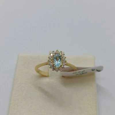ANELLO DONNA CON CRISTALLO AZZURRO E ZIRCONI ORO GIALLO 18KT 2,4 GR N.15 (7771) - Immagine 1 di 4