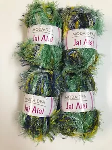 MODA DEA Jai Alai Lot of 4 Skeins Fern Green Blue Eyelash Novelty Yarn Crafts - Picture 1 of 7