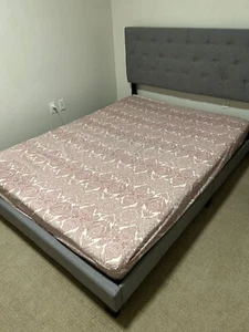 Grey Wayfair Queen bed frame with headboard and IKEA mattress, barley used - Picture 1 of 2