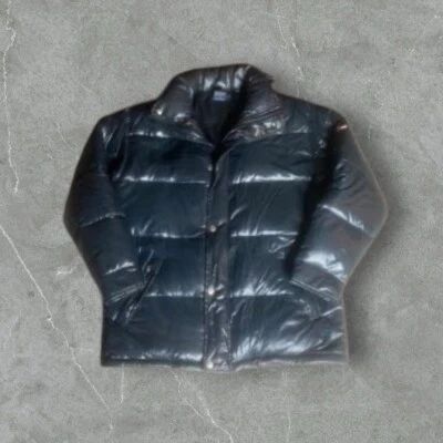 Chaqueta de Colección Ralph Lauren Para Hombres Mediana Negra Gorgham Brillo Aves Acuáticas Plumón Puffer Foto 1 de 4