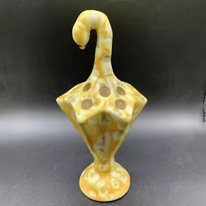 DE COLECCIÓN AMARILLO Paraguas Rana Florero Sombrero Prendedor Soporte 8” CERÁMICA 11 AGUJEROS FIRMADO - Imagen 1 de 8