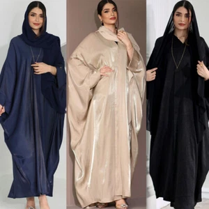 Dubai Women Solid Color Open Kimono Kaftan Muslim Abaya Maxi Dress Cardigan Robe - Foto 1 di 36