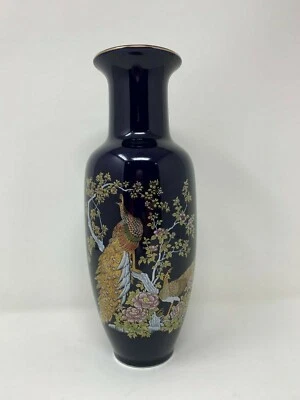 Ray Control Blue Peacock Vase Japanese 11" - Image 1 of 4