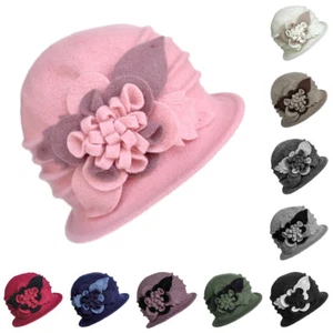Wool Basin Hat Decoration Ladies Color Elegant Retro Flower Mom Style Contrast - Picture 1 of 21