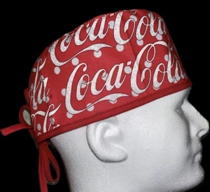 Coca Cola Large Writing Scrub Hat Chemo Cap - Picture 1 of 4