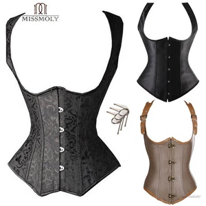 New Plus Zise Women Underbust Black Corset Steampunk Steel Boned Body Shaper US - Picture 1 of 6