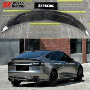 Glossy Black/Carbon Fiber Rear Trunk Lip Spoiler Wing For Tesla Model 3 2017-23 - Picture 1 of 42