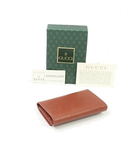 NOS Vintage Gucci Embossed Leather Six 6 Key Holder Wallet Case Brown Leather