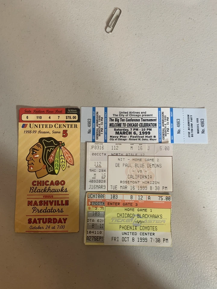 Ticket Stubs 1999 Blackhawks, Big Ten Tournament, DePaul Blue Demons - Image 1 of 1