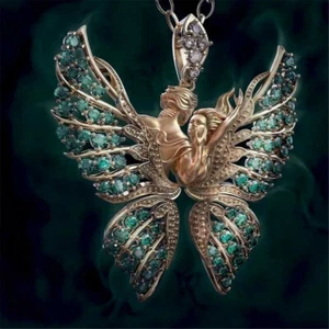 Angel Wings Crystal Butterfly Pendant Necklace Men Women Faith and Love Jewelry - Picture 1 of 13